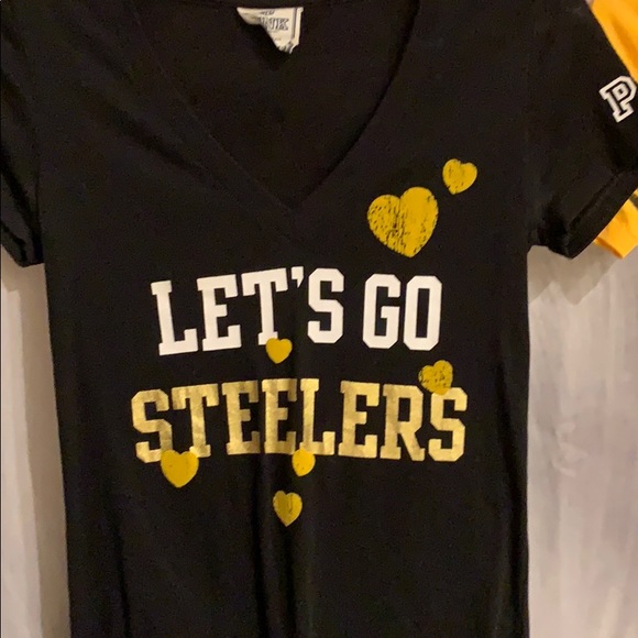SHIPPING LABEL -re-shipment! Bundle! Victoria Secret PINK NFL Steelers Tee’s XS - Picture 3 of 8